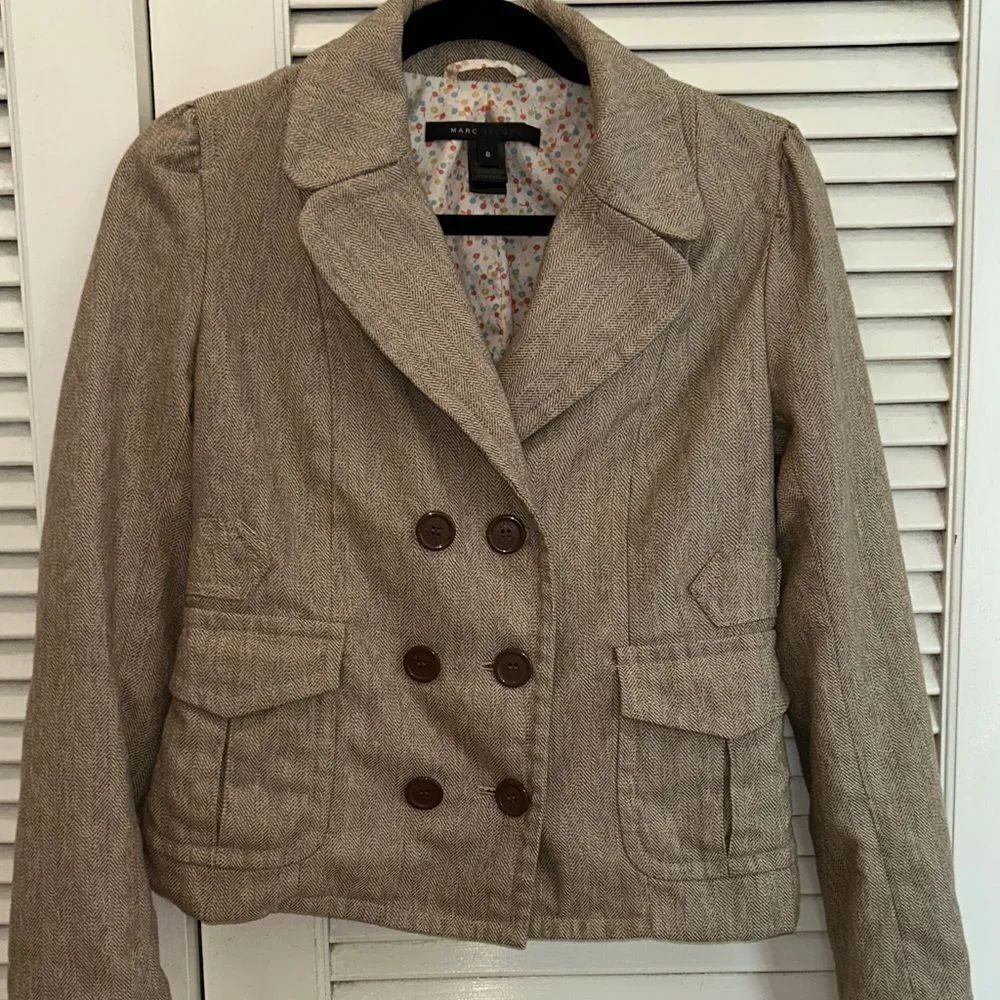 Marc Jacobs Tan Tweed Double-Breasted Blazer